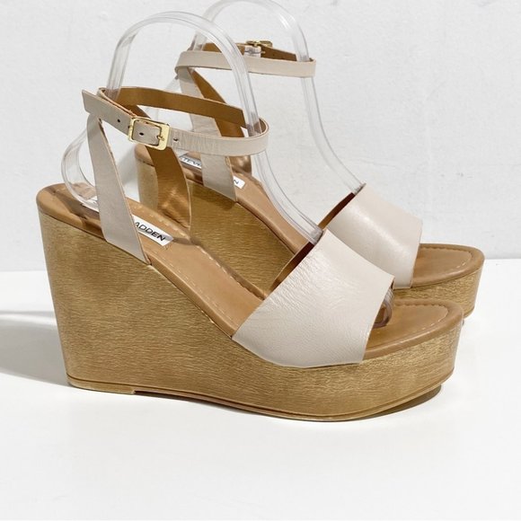 Steve Madden Shoes - Steve Madden Cream Leather Platform Wedge Sandals